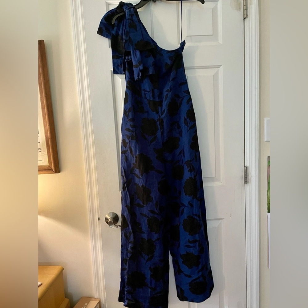 Kate Spade X Target 4 Classic Rose Navy Blue Black Floral Linen Blend Jumpsuit